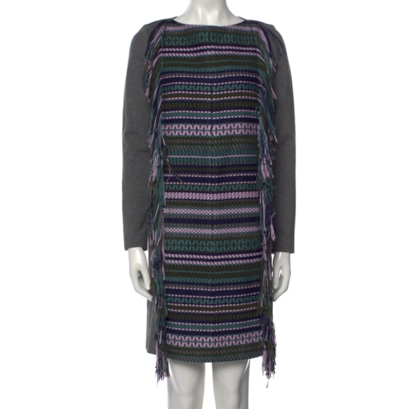 Lela Rose Stripe Fringe Wool Shift Dress XS - Picture 2 of 11